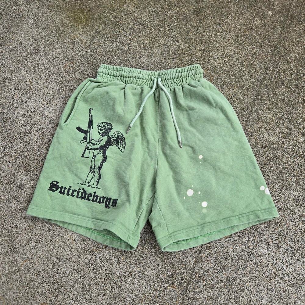 Vtg Y2k SUICIDEBOYS AK47 Cherub Statue Graphic Hip Hop Rap Group Cotton Shorts
